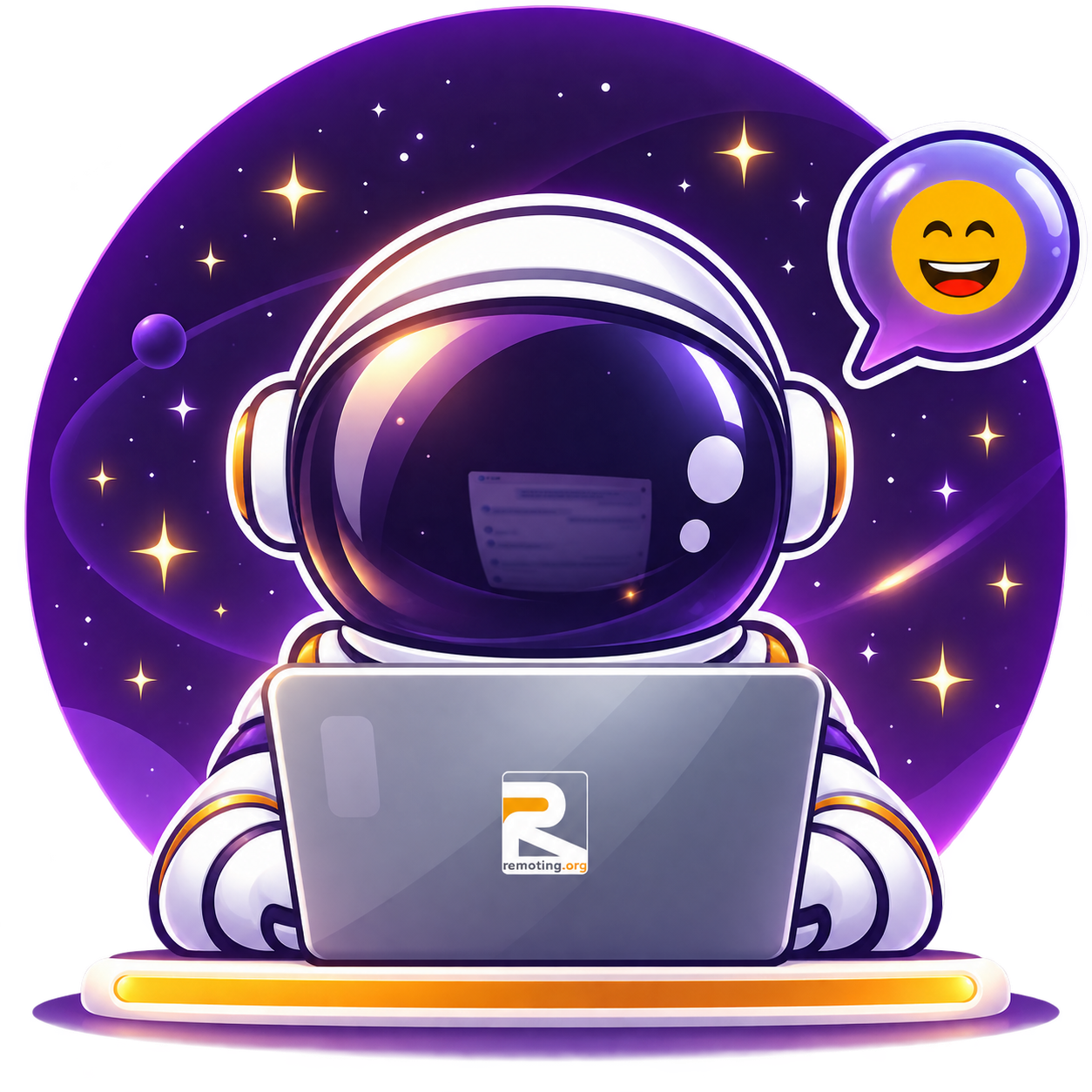 Remoting astronaut chatting on a laptop